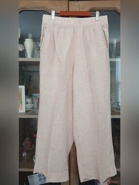 Tahari 100% Linen Beige Wide Leg Pant - m